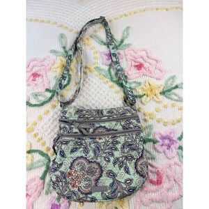 Vera Bradley Quilted Crossbody Bag Mint Paisley Blue‎ Gray Orange Floral Zip